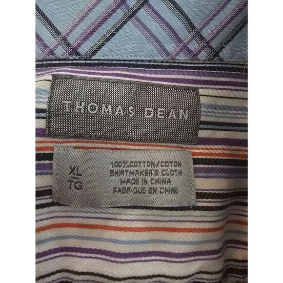 Men's Thomas Dean Multicolor Stripes Long Sleeve Button Up Dress Casual Shirt Si - Picture 7 of 7